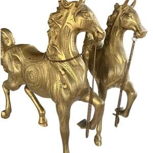 Large 15” Hand-Engraved Solid Brass Horses – Heavy Vintage Decor (Pair)